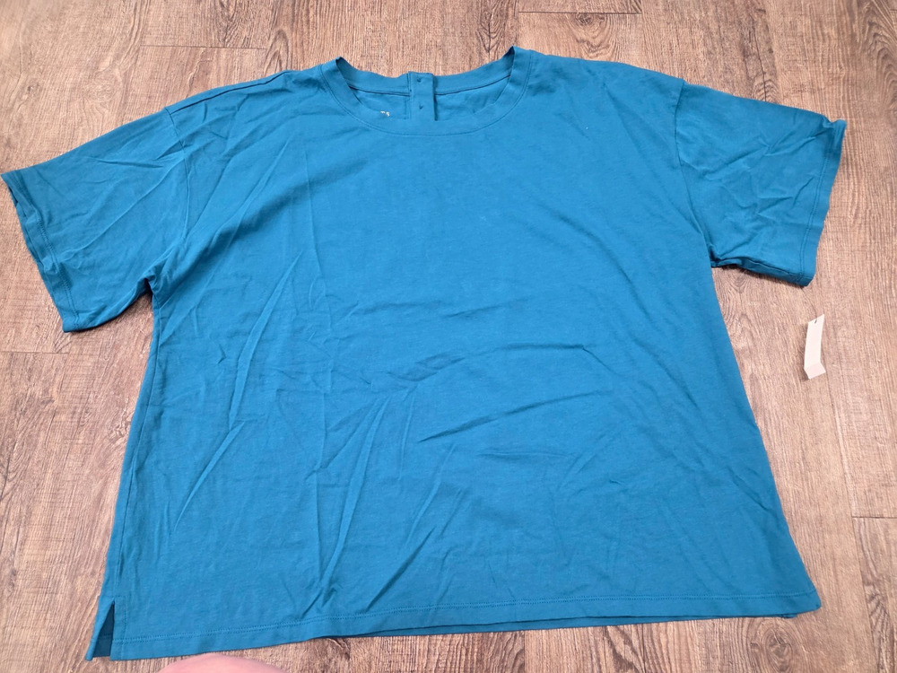 Talbots NWT Dark Blue Teal Short Sleeve Blouse Top Shirt Buttons Back Size XL